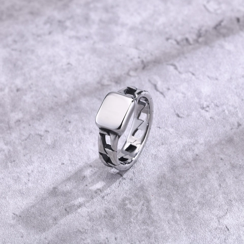 Anello Da Uomo In Acciaio Inossidabile Sigillo Minimalista Colore Argento Geometrico Maglia Cubana Catena Gioielli Industriali