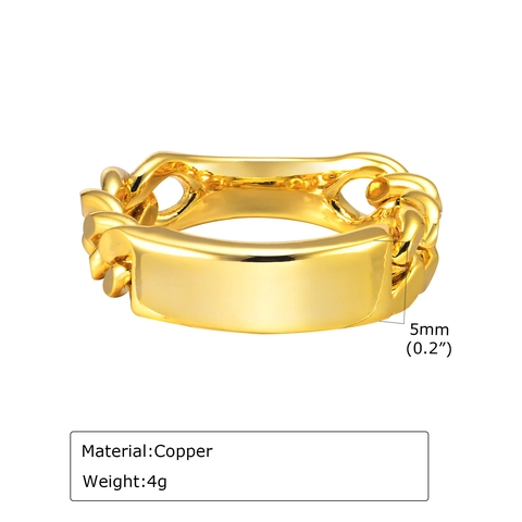 Modischer Galvanisierter Kupferring Cuban Link Kette mit Rechteckplatte Vergoldeter Geometrischer Schmuck für Damen Größe 6