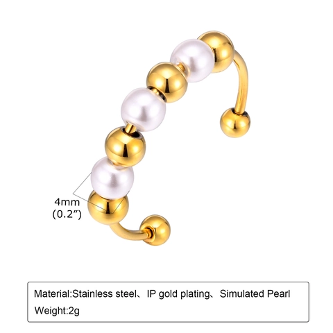 Moda Acciaio Inossidabile Placcato Oro Perla Artificiale Perlato Anello Aperto Per Le Donne Elegante Gioielli Minimalista Anello Dito Regolabile