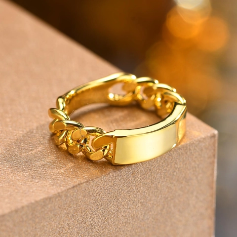 Modischer Galvanisierter Kupferring Cuban Link Kette mit Rechteckplatte Vergoldeter Geometrischer Schmuck für Damen Größe 6