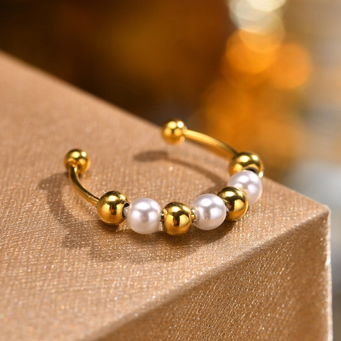 Moda Acciaio Inossidabile Placcato Oro Perla Artificiale Perlato Anello Aperto Per Le Donne Elegante Gioielli Minimalista Anello Dito Regolabile