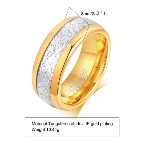 Men 8mm Tungsten Carbide Ring Gold Silver Two Tone Meteorite Pattern Embossed Wedding Band Minimalist Fashion Jewelry