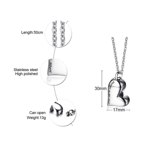 Collier Pendentif Urne en Cœur Acier Inoxydable Gravé Forever In My Heart Bijoux de Crémation Commémoratifs pour Femmes Cadeau
