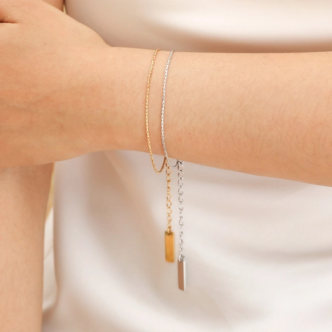 Bracciale a Barra in Acciaio Inossidabile Minimalista da Donna Catena Sottile Ciondolo Rettangolare Gioielli Regolabili Regalo