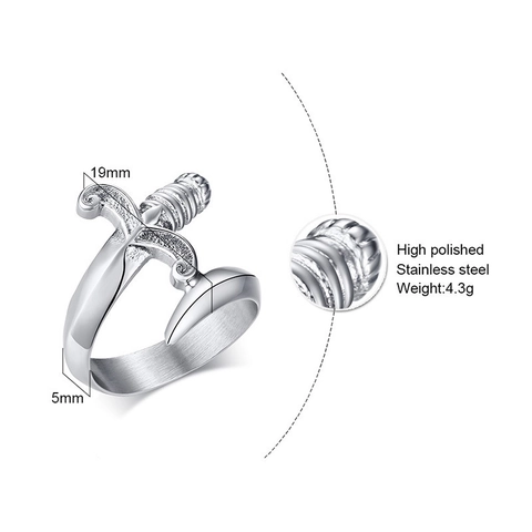 Vintage Punk Hip Hop Stainless Steel Dagger Wrap Ring For Men Gothic Curved Sword Open Adjustable Finger Ring Jewelry Gift