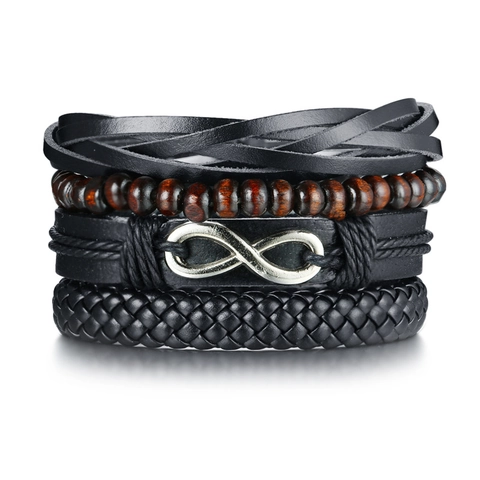Herren Vintage Unendlich Mehrlagig Leder Armband Legierung Anhänger Holzperlen Handgefertigt Geflochten Schmuck Geschenk
