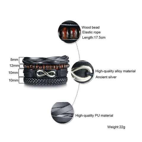 Herren Vintage Unendlich Mehrlagig Leder Armband Legierung Anhänger Holzperlen Handgefertigt Geflochten Schmuck Geschenk