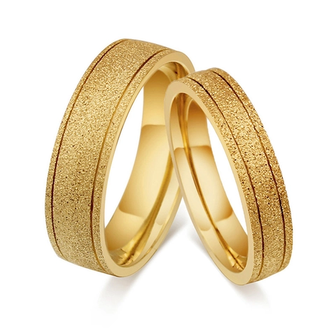 Minimalist Gold Plated Titanium Steel Sandblasted Couple Ring For Men Women Simple Polished Edge Geometric Finger Ring Jewelry Gift
