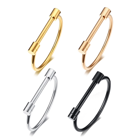Bracciale Rigido Minimalista in Acciaio al Titanio con Fibbia a Ferro di Cavallo per Donna Bracciale in Acciaio Inossidabile Lucido