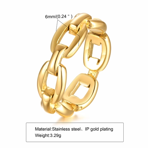 Anello a Catena in Acciaio Inossidabile Minimalista per Donna Placcato Oro IP Maglia Cubana Cavo Gioielli Moda Geometrici