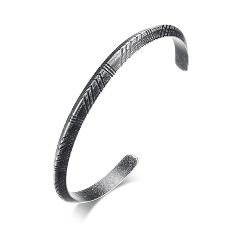 Pulsera de Puño Abierto de Acero Inoxidable Vintage para Hombre Mujer Patrón Geométrico Plata Antigua Estilo Industrial Joyería Hip Hop