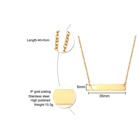 Minimalist Stainless Steel Gold Plated Rectangle Bar Necklace With Hollow Heart Pendant For Women Fashion Daily Jewelry