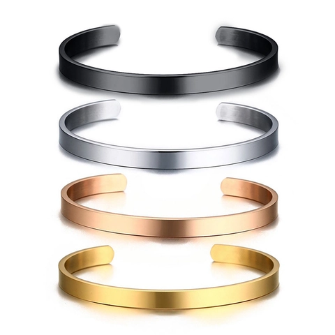Bracciale a Polsino Aperto a Forma di C in Acciaio Inossidabile Minimalista per Donna 6mm Lucido Oro Argento Nero Gioielli Metallo