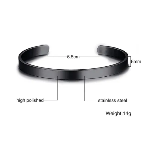 Bracciale a Polsino Aperto a Forma di C in Acciaio Inossidabile Minimalista per Donna 6mm Lucido Oro Argento Nero Gioielli Metallo