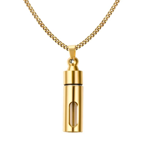 Stainless Steel Urn Necklace For Ashes Perfume Bottle Pendant With Glass Window Cylindrical Memorial Jewelry For Men Women