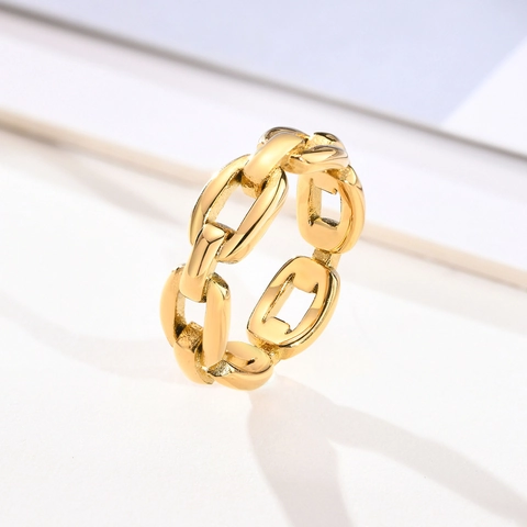 Anello a Catena in Acciaio Inossidabile Minimalista per Donna Placcato Oro IP Maglia Cubana Cavo Gioielli Moda Geometrici