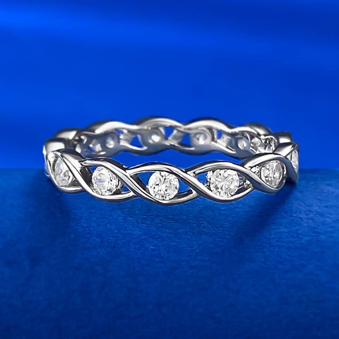 S925 Sterling Silver Full Pavé Twisted Ring For Women Dainty Wrapped Band Ring Sparkling Rhinestone Fashion Daily Finger Jewelry