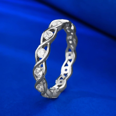 S925 Sterling Silver Full Pavé Twisted Ring For Women Dainty Wrapped Band Ring Sparkling Rhinestone Fashion Daily Finger Jewelry