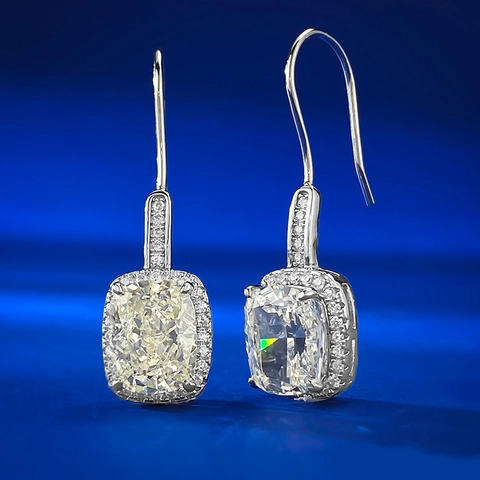 925 Sterlingsilber Cushion Cut Strass Tropfen Ohrringe Für Damen Elegante Geometrische Eingelegte Ohrhaken Schmuck Täglich Party Geschenk