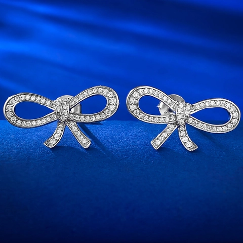 Eleganti Orecchini a Bottone con Fiocco in Argento Sterling 925 per Donna Piccoli Orecchini con Pavé di Strass Gioielli