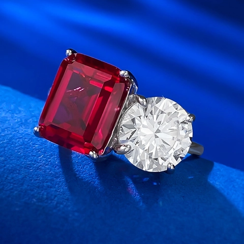 Anello Toi Et Moi in Argento Sterling 925 per Donna Vintage Elegante Rosso Sangue di Piccione Strass Doppio Pietra Gioielli