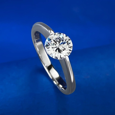 925 Sterling Silver Ring Round Brilliant Cut Rhinestone Solitaire Inlaid Fashion Jewelry Women Wedding Band Daily Wear Gift