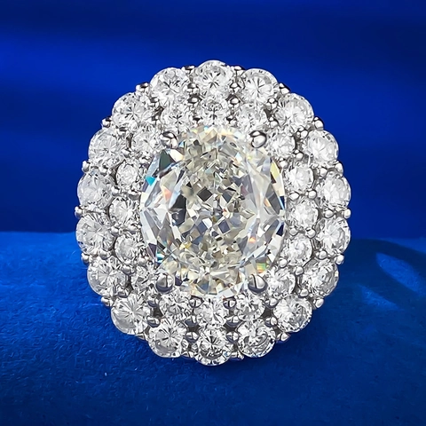 Luxurious 925 Sterling Silver Double Halo Oval Ring For Women White Rhinestone Engagement Wedding Party Finger Jewelry
