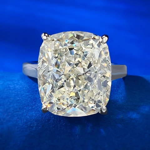 Luxurious 925 Sterling Silver Cushion Cut Rhinestone Ring For Women Large Simulated Diamond Engagement Wedding Jewelry