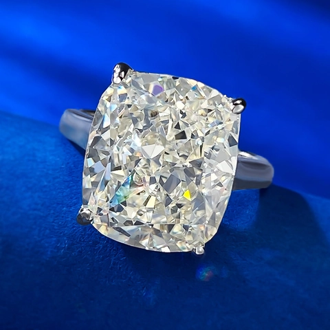 Luxurious 925 Sterling Silver Cushion Cut Rhinestone Ring For Women Large Simulated Diamond Engagement Wedding Jewelry