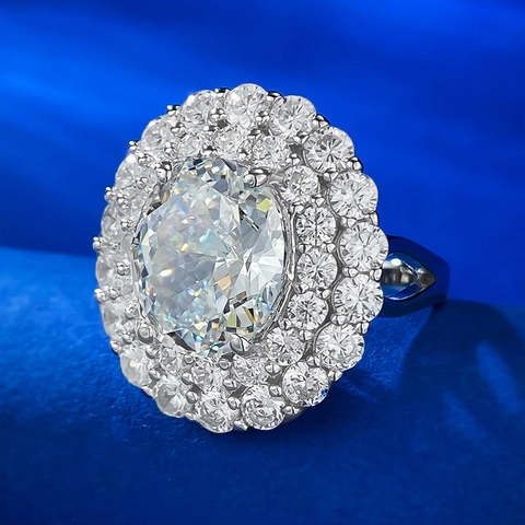Luxurious 925 Sterling Silver Double Halo Oval Ring For Women White Rhinestone Engagement Wedding Party Finger Jewelry