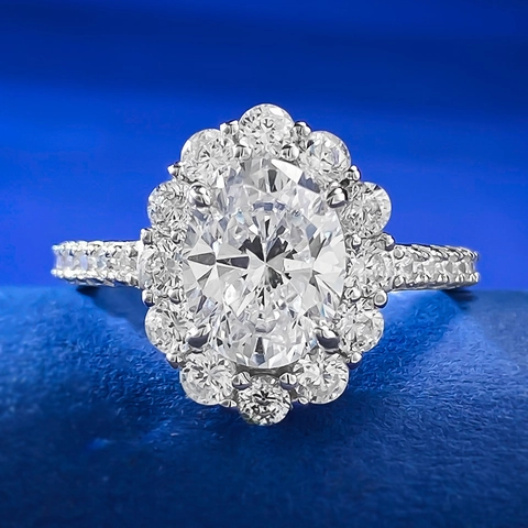 Elegant 925 Sterling Silver Oval Halo Ring For Women Luxurious Rhinestone Inlaid Wedding Engagement Anniversary Jewelry