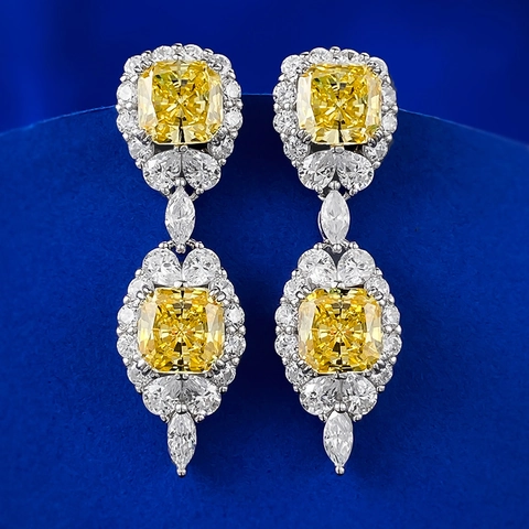 Lussuosi Orecchini a Bottone in Argento Sterling 925 Quadrati Giallo Bianco con Strass Stile Occidentale Orecchini Geometrici Donna Gioielli
