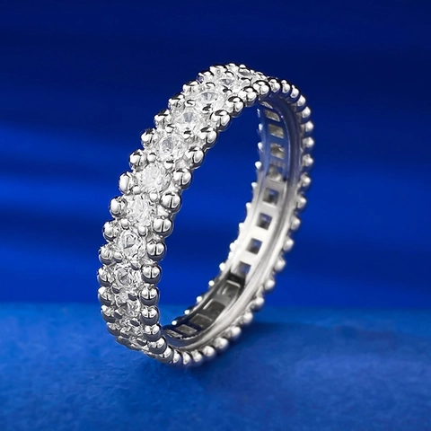 925 Sterling Zilveren Minimalistische Eternity Ring Met Enkele Rij Strass En Milgrain Rand Verlovings Trouwring Voor Dames Sieraden