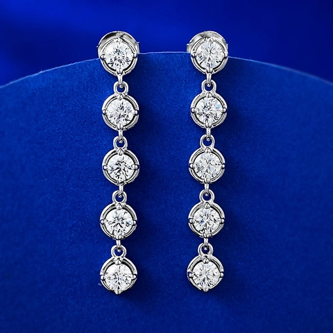 Elegant 925 Sterling Silver Drop Earrings For Women Fashion Tassel Long Earring With Round Rhinestone Daily Commute Jewelry