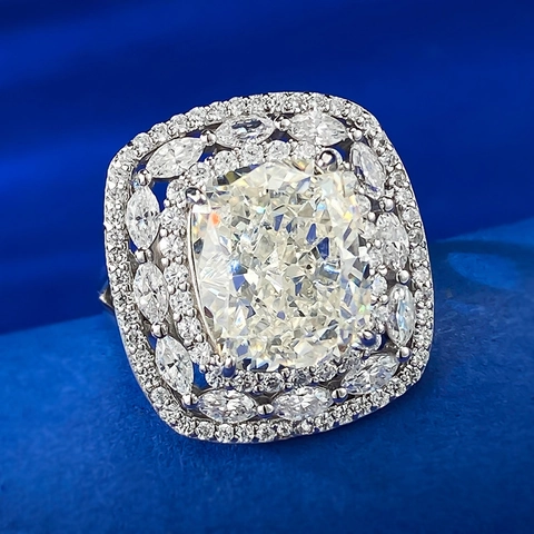 Luxury 925 Sterling Silver Cushion Cut Rhinestone Ring For Women Double Halo Inlaid Engagement Wedding Jewelry Finger Ring