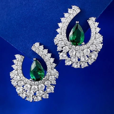 925 Sterlingsilber Tropfenschliff Grüne Strass Ohrstecker Für Damen Vintage Halbmond Design Weihnachten Schmuck Geschenk