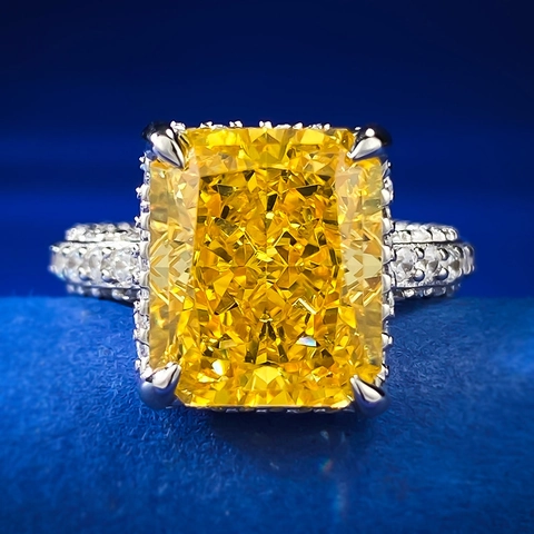 Anello in Argento Sterling 925 con Zirconia Taglio Radiant per Donna Lusso Quadrato Giallo Bianco Diamante Simulato Gioielli
