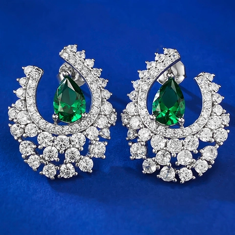 925 Sterlingsilber Tropfenschliff Grüne Strass Ohrstecker Für Damen Vintage Halbmond Design Weihnachten Schmuck Geschenk