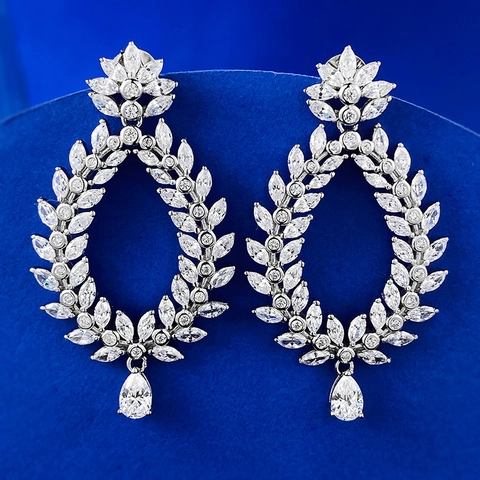 925 Sterling Silver Luxurious Marquise Rhinestone Drop Earrings For Women Elegant Laurel Leaf Banquet Wedding Jewelry Earrings