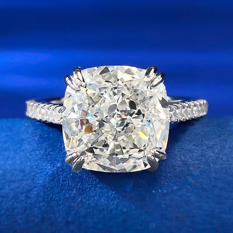 Elegant 925 Sterling Silver Cushion Cut White Rhinestone Ring For Women Pave Inlaid Geometric Engagement Wedding Party Jewelry Gift