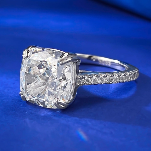 Elegant 925 Sterling Silver Cushion Cut White Rhinestone Ring For Women Pave Inlaid Geometric Engagement Wedding Party Jewelry Gift