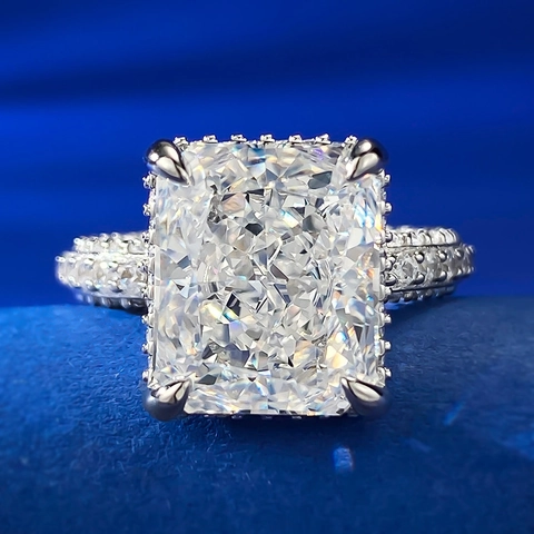 Anello in Argento Sterling 925 con Zirconia Taglio Radiant per Donna Lusso Quadrato Giallo Bianco Diamante Simulato Gioielli