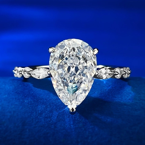 925 Sterling Silver Pear Cut Rhinestone Ring Luxury Water Drop Engagement Wedding Finger Ring For Women Fashion Jewelry