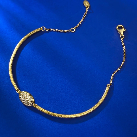 Luxus 925 Sterlingsilber Gold Armband Damen Herren Boho Gebürstete Textur Strass Oval Verstellbare Kette Schmuck
