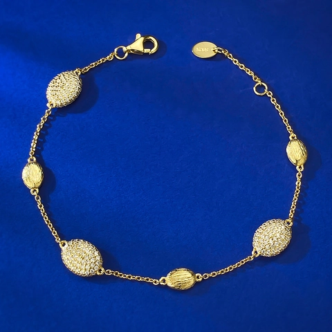 Bracciale a Maglia Ovale Spazzolata in Argento Sterling 925 Bohemienne per Uomo Donna Oro Incastonato Strass Bianchi Catena Regolabile Gioielli