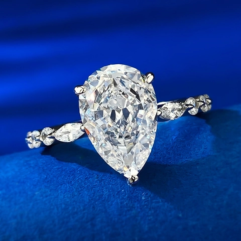 925 Sterling Silver Pear Cut Rhinestone Ring Luxury Water Drop Engagement Wedding Finger Ring For Women Fashion Jewelry