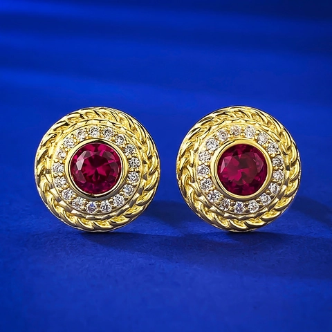 Vintage 925 Sterling Zilver Rood Strass Oorknopjes Voor Dames Middeleeuwse Stijl Vergulde Gevlochten Rand Sieraden