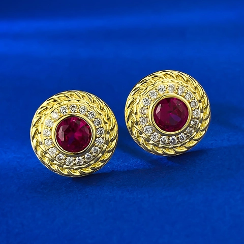 Vintage 925 Sterling Zilver Rood Strass Oorknopjes Voor Dames Middeleeuwse Stijl Vergulde Gevlochten Rand Sieraden
