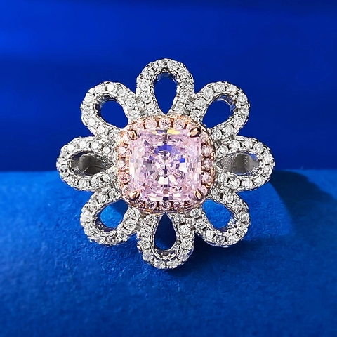 Anello in Argento Sterling S925 Con Fiore in Strass Rosa per Donna Elegante Camelia Petalo Gioielli Moda Matrimonio Festa Regalo