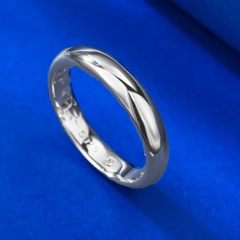 Minimalist 925 Sterling Silver Ring High Polish Mirror Finish White Rhinestone Inlaid Unisex Stackable Band Ring Fashion Jewelry